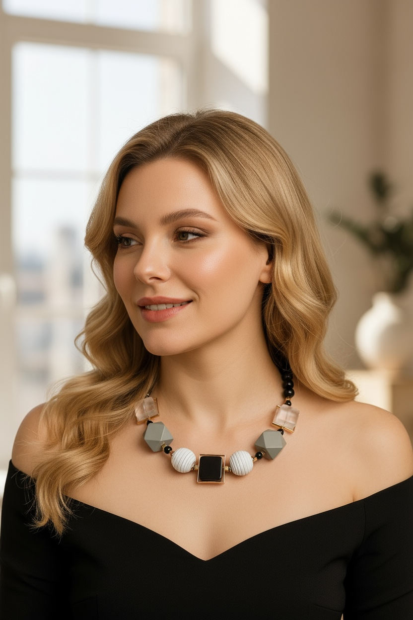 Collier en obsidienne et perles fantaisie 2232