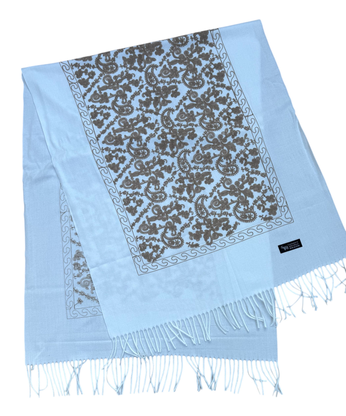 Étole en cachemire blanc brodé 4085