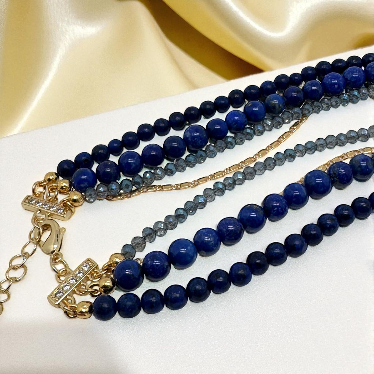 Sautoir lapis lazuli et cristal de bohème 2224