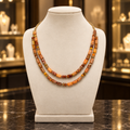 Collier double rang en jaspe orange et plaqué or – 47 cm