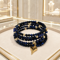 Bracelet manchette multirang en lapis-lazuli et œil-de-faucon – Plaqué or 18 carats