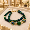 Bracelet double rang chrysocolle et rubis zoïsite – 18 cm