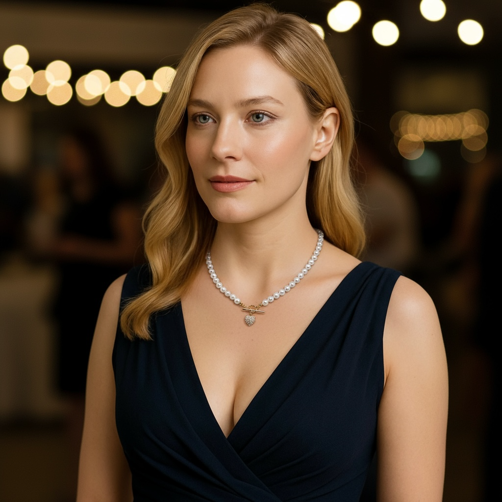 Collier en perles naturelles et cœur en strass 2243
