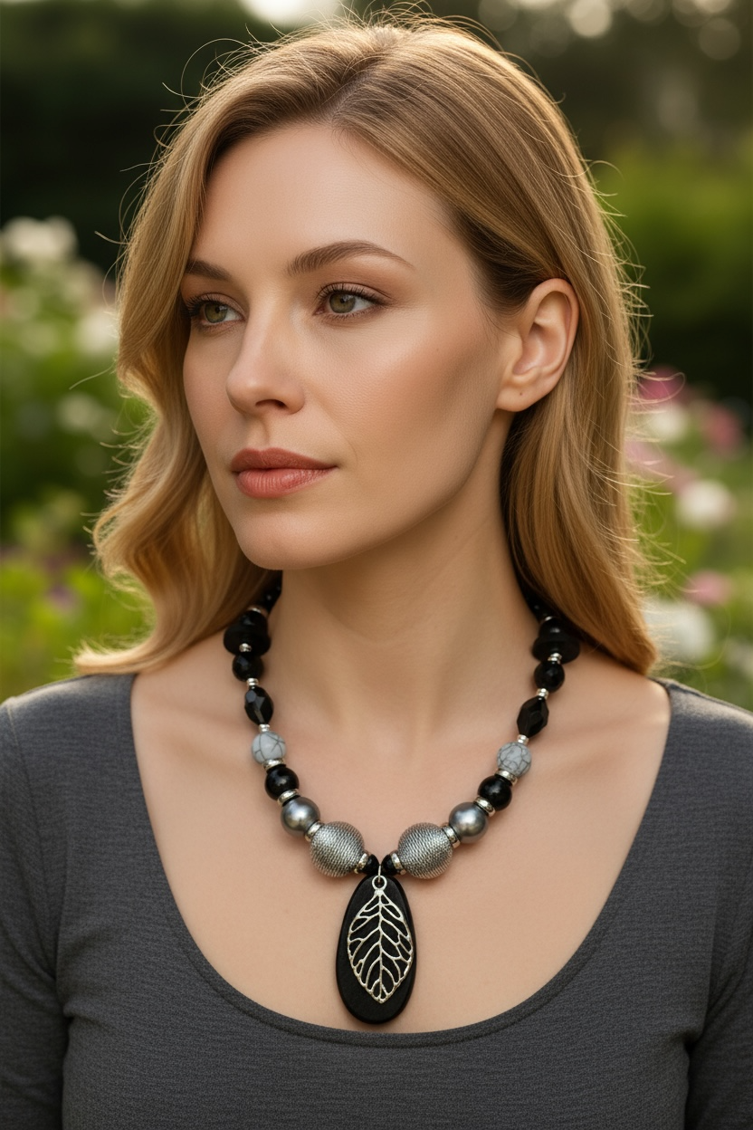 Collier en obsidienne et perles fantaisie 2234