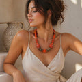 Collier Bohème Chic Terracotta en Bois et Bakélite – Laiton Plaqué Or – Bijou Artisanal