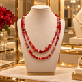 Collier double rang corail rouge, jade et jaspe impérial – Plaqué or 18 carats - 50 cm
