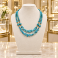 Collier double rang de luxe en turquoise naturelle et howlite – 46 cm
