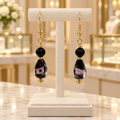 Boucles d’oreilles de luxe en obsidienne et verre de Murano – 55 mm
