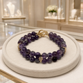 Bracelet de Luxe Double Rang en Améthystes Naturelles et Abeille Plaquée Or