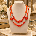 Collier double rang corail orange et cornaline – Bijou artisanal unique - 50 cm