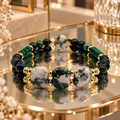 Bracelet double rang Agate Arbre, Chrysocolle & Malachite – Mixte 18,5 cm