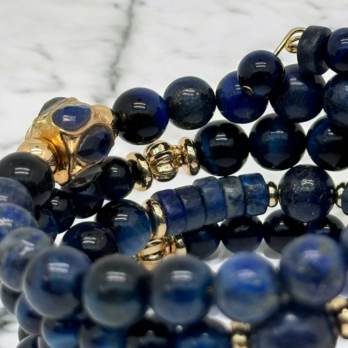 Bracelet manchette lapis-lazuli et œil de tigre bleu 1198