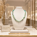 Collier Turquoise du Pérou 12 mm et Chrysoprase – Laiton Plaqué Or – 46 cm