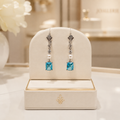 Boucles d’Oreilles Prestige Aigue-Marine et Perle de Coquillage – Argent 925 Serti de Zirconiums – Fermoir Éventail