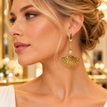 Boucles d’oreilles Éventail Doré 70 mm – Perles nacrées et vermeil