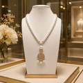 Collier Perles de Coquillage 6 mm & Pendentif Plaqué Or Zirconium – Collier Femme