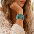 Bracelet manchette larimar 6 mm multi rangs – mémoire de forme, laiton plaqué or – bijou bohème chic