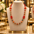 Collier d’Exception en Pierre de Pluie, Bakélite et Cornaline – Plaqué Or 18 Carats – 52 cm