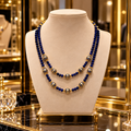 Collier Signature Double Rang en Lapis-Lazuli & Émail Cloisonné – Plaqué Or 18 Carats – 46 cm