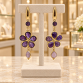 Boucles d’oreilles fleurs en améthyste et quartz rose – 75 mm