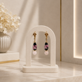Boucles d’oreilles rose en pierre naturelle et verre soufflé – Plaqué or 45 mm ✨