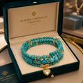 Bracelet manchette multi-rangs en turquoise naturelle et plaqué or – Bijou à mémoire de forme