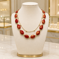 Collier Luxe Double Rang en Jade Rouge et Plaqué Or