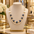 Collier double rang nacre et perles japonaises Tensha bleues – Signature 52 cm