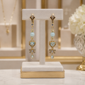 Boucles d’oreilles Larimar & Aigue-Marine naturelles plaqué or – Bijou cœur 7 cm ✨💎