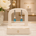 Boucles d’Oreilles Prestige Aigue-Marine et Perle de Coquillage – Argent 925 Serti de Zirconiums – Fermoir Barre