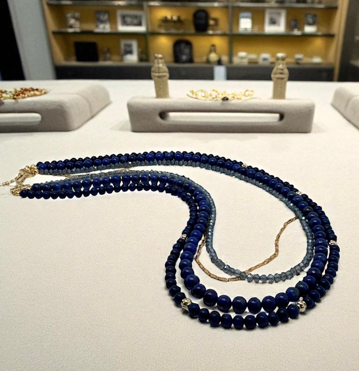 Sautoir lapis lazuli et cristal de bohème 2224