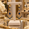 Boucles d’oreilles 75 mm – Cristaux autrichiens bleu saphir, fermoir en vermeil 925