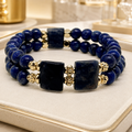 Bracelet mixte double rang en lapis-lazuli – 17 ou 18 cm