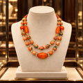 Collier de luxe double rang en cornaline et pierre de pluie – 47 cm