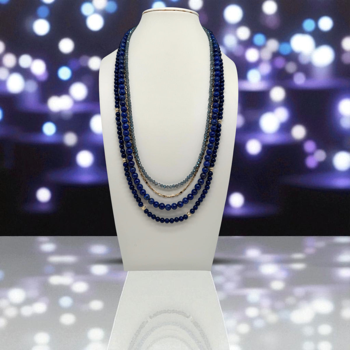 Sautoir lapis lazuli et cristal de bohème 2224