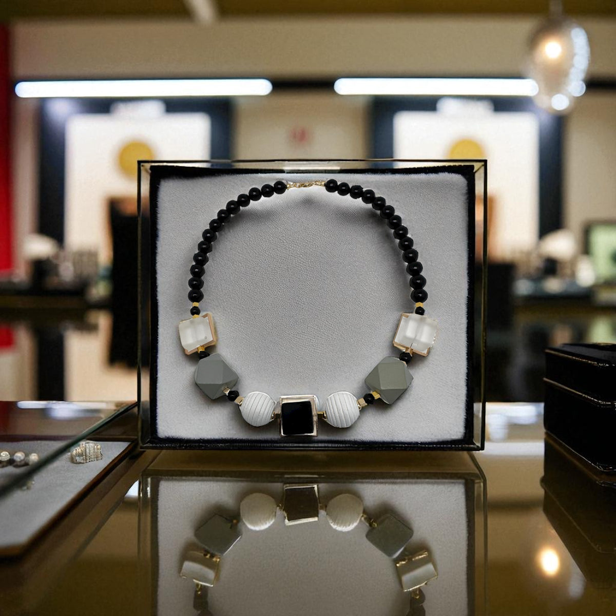 Collier en obsidienne et perles fantaisie 2232