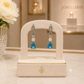 Boucles d’Oreilles Prestige Aigue-Marine et Perle de Coquillage – Argent 925 Serti de Zirconiums – Fermoir Ovale