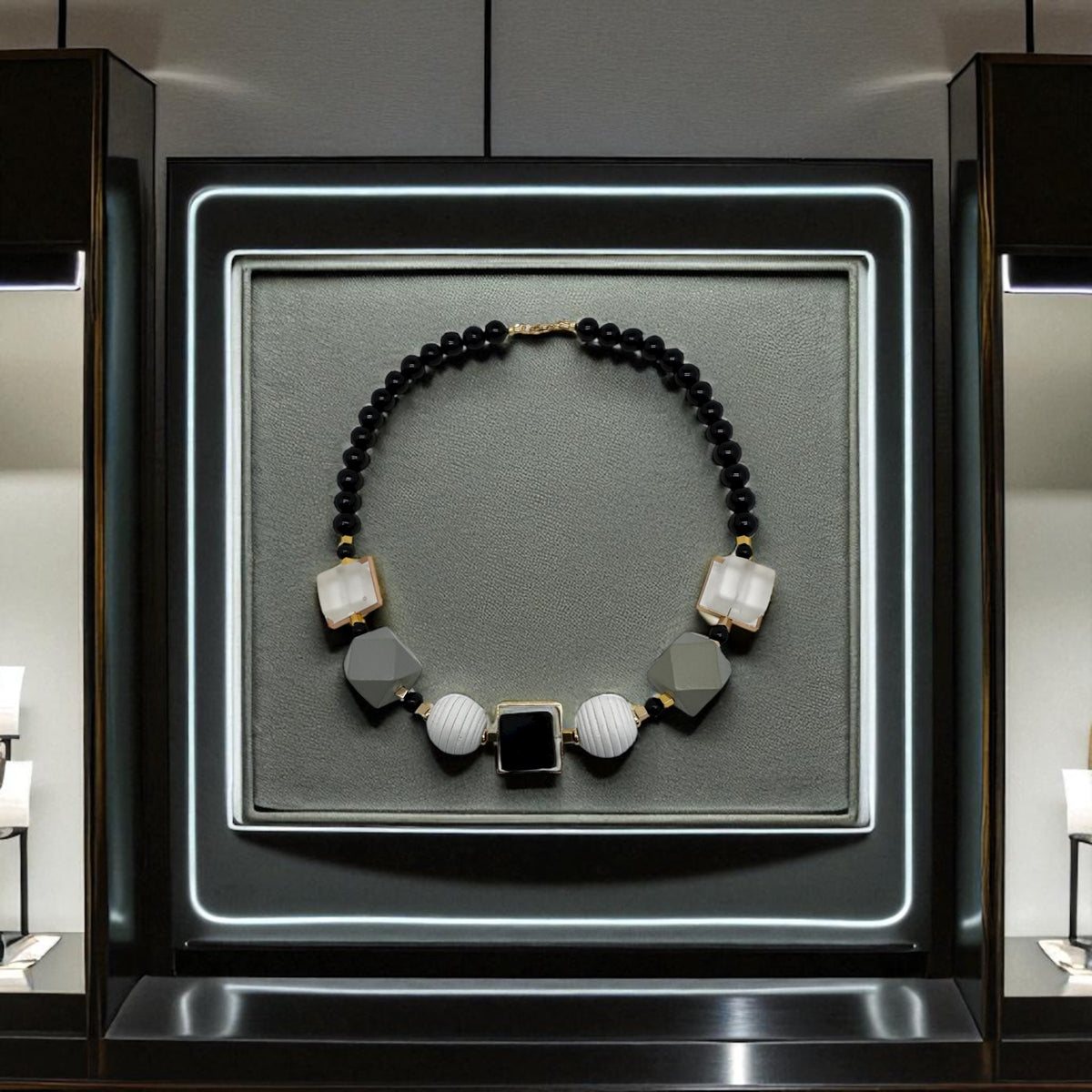 Collier en obsidienne et perles fantaisie 2232