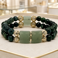 Bracelet mixte double rang en chrysocolle 17,5 cm – Plaqué or