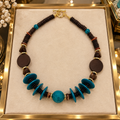 Collier en Bois Précieux & Bakélite – Plaqué Or 18 Carats – 48 cm