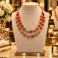 Collier Double Rang d’Exception en Pierre de Pluie et Cornaline – Plaqué Or 18 Carats