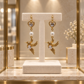 Boucles d’oreilles colibri et perle de coquillage – Fermoir cœur