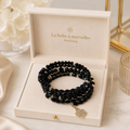 Bracelet 5 rangs en Obsidienne noire et Cristal taillé – Trèfle zirconium plaqué or
