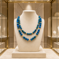 Collier double rang en turquoise bleue et plaqué or 18 carats
