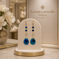 Boucles d’oreilles longues en apatite naturelle, plaqué or et zirconium – 8 cm