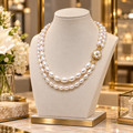 Collier Double Rang Perles Baroques d’Eau Douce – Nacre et Plaqué Or - 46 cm