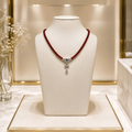 Collier Cornaline Naturelle & Cœur en Cristal – Argent Rhodié et Zirconium | Bijou Femme Luxe
