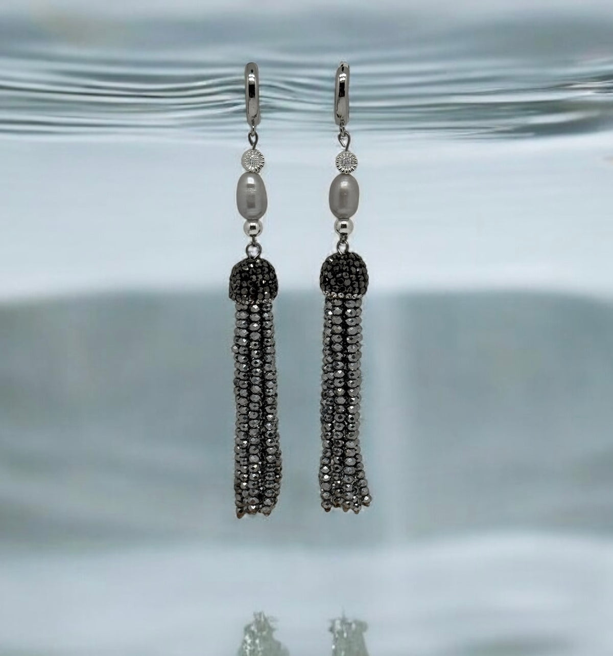 Boucle d’oreilles longues en argent et strass 3105