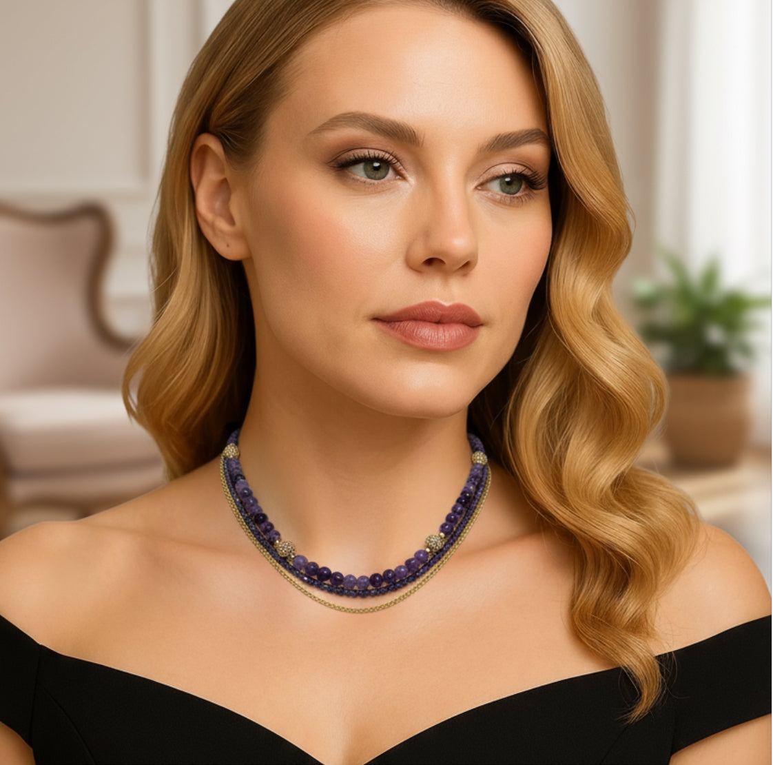 Collier en améthyste et cristal de Bohème 2230