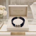 Bracelet Lapis-Lazuli 6 mm Double Rang Argent Rhodié & Zirconiums – Mixte 19 cm